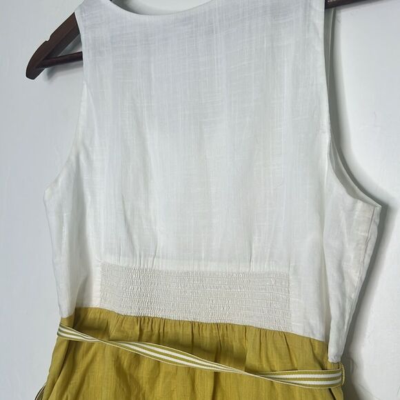 Maeve Anthropologie Jacqueline Pleated Sash Dress Chartreuse White Size 0 - Picture 8 of 8